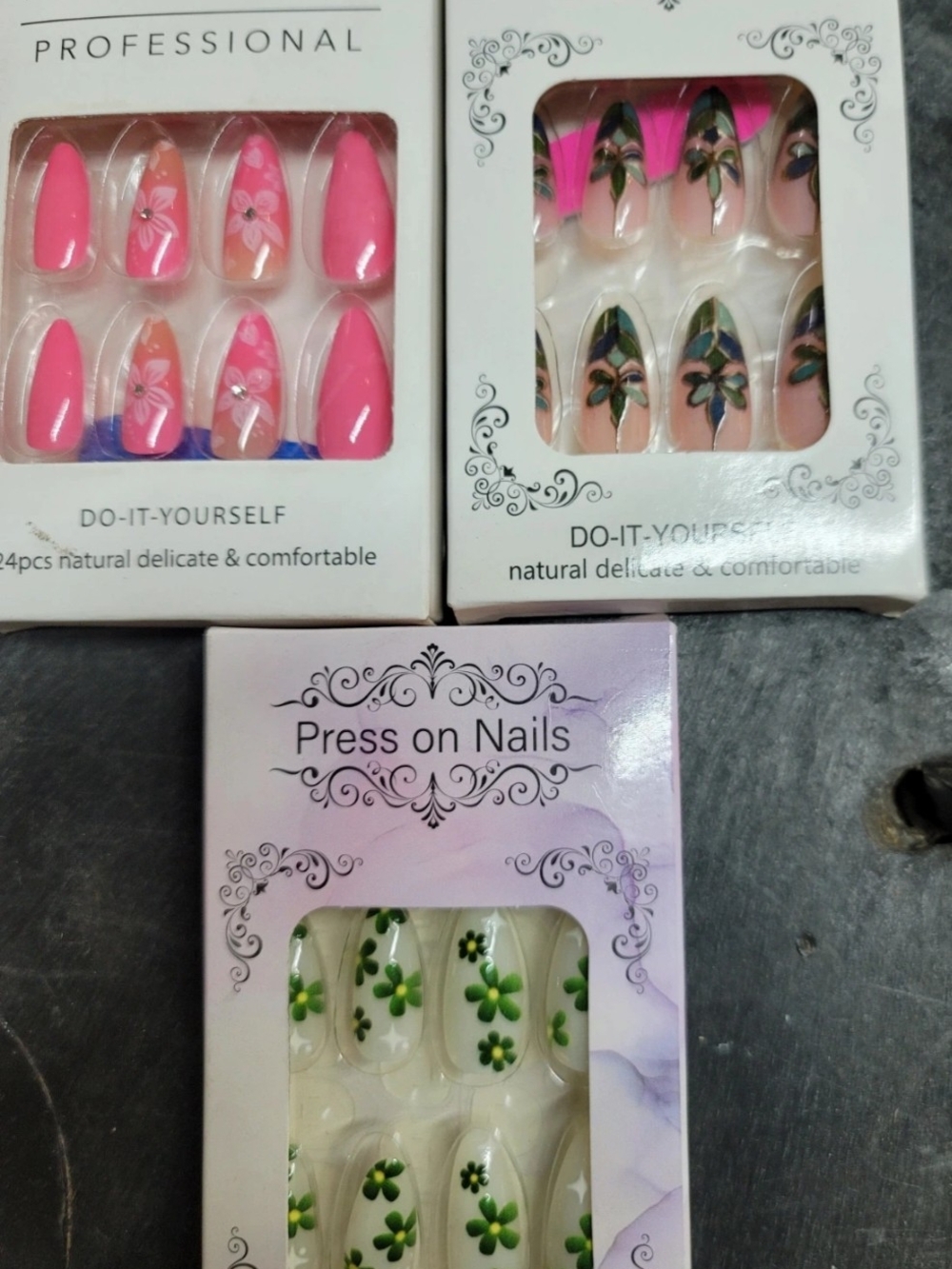 Press on Nails - Pink & Green Floral Designs